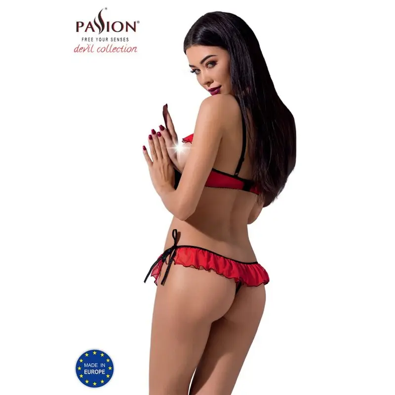 Комплект белья Passion Exclusive CHERRY SET OpenBra L/XL, red, открытый лиф, трусики-юбочка