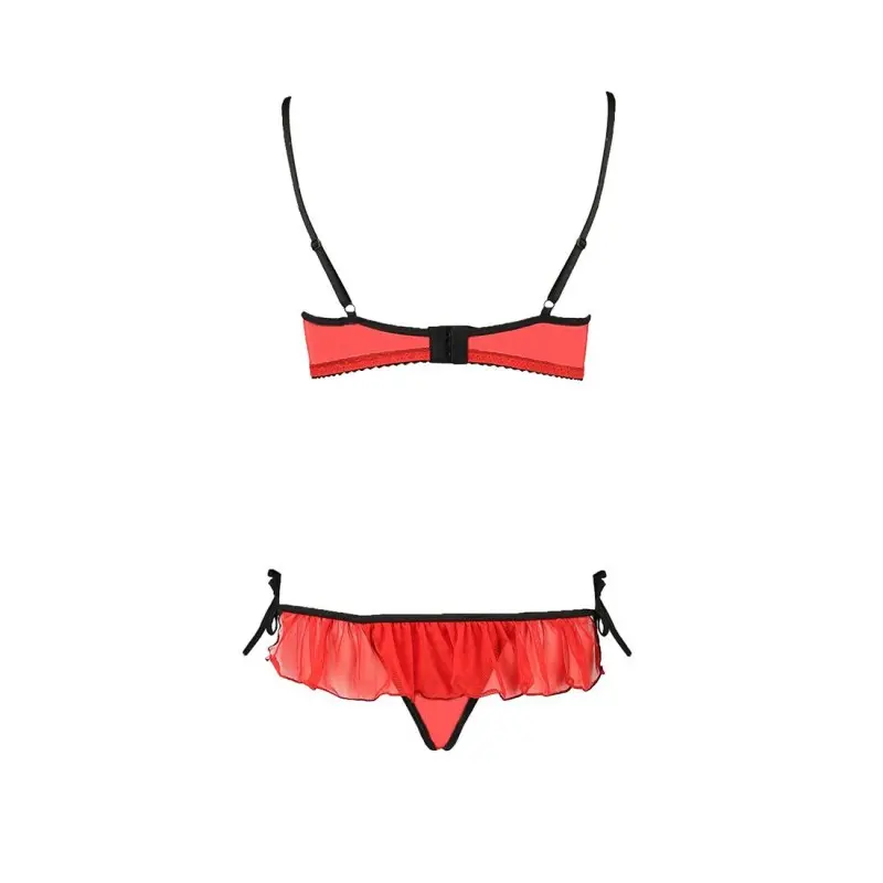 Комплект белья Passion Exclusive CHERRY SET OpenBra L/XL, red, открытый лиф, трусики-юбочка