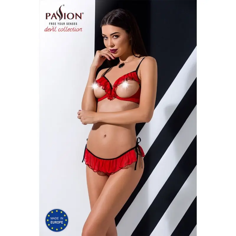 Комплект белья Passion Exclusive CHERRY SET OpenBra L/XL, red, открытый лиф, трусики-юбочка