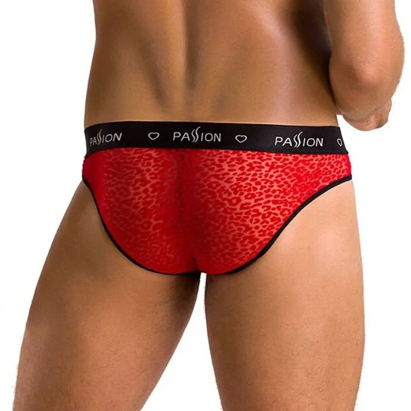 Мужские полупрозрачные трусы Passion 031 SLIP MIKE S/M Red, под леопард