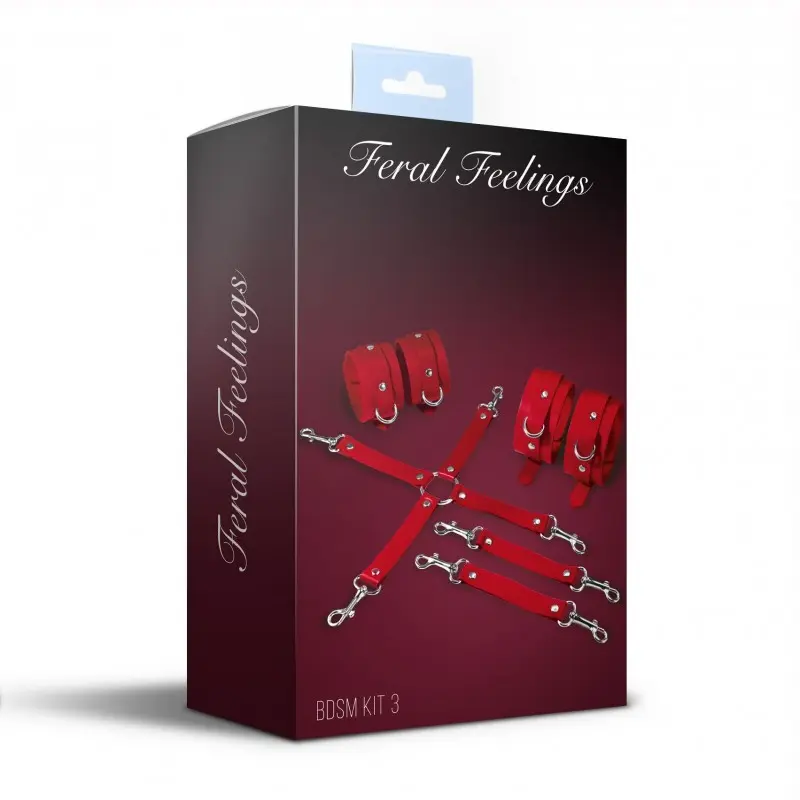 Набор для БДСМ 3 в 1 Feral Feelings BDSM Kit 3 Red, наручники, поножи, крестовина