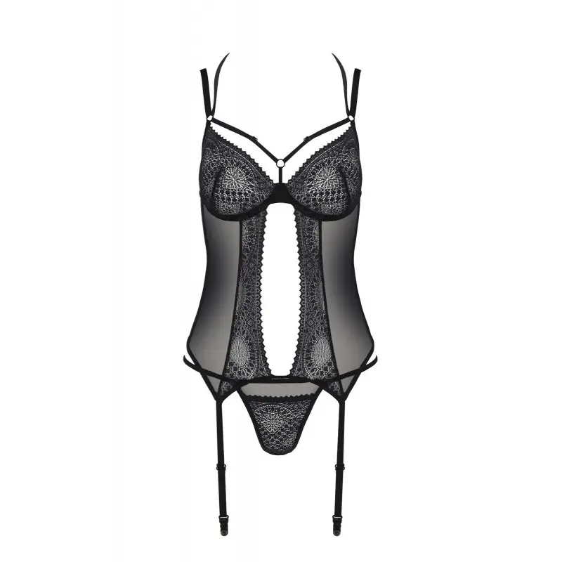 Корсет Passion DROSERA CORSET black, XXL/XXXL, с креплениями для чулок, трусики в комплекте
