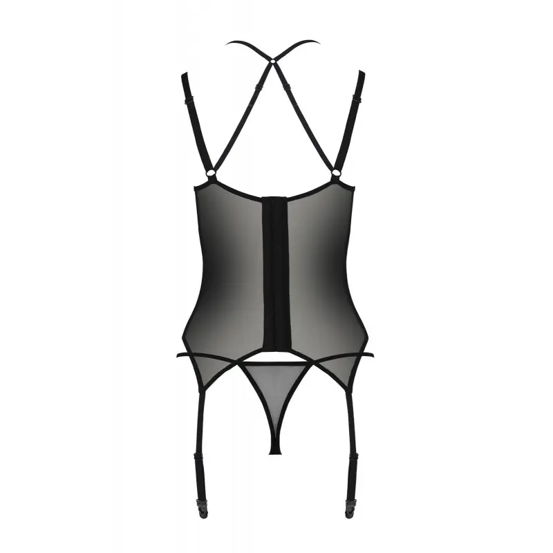 Корсет Passion DROSERA CORSET black, XXL/XXXL, с креплениями для чулок, трусики в комплекте