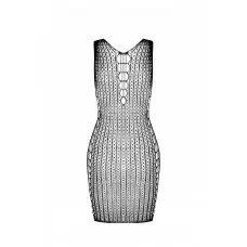 Мини-платье с вертикальным узором Passion BS097 One Size, black, плетение по бокам