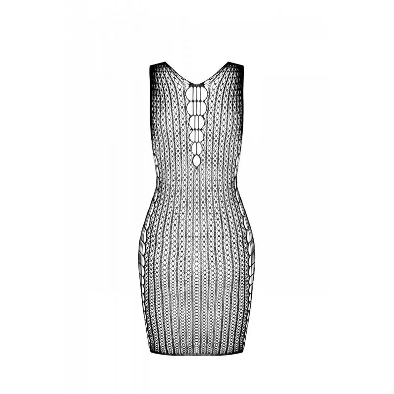 Мини-платье с вертикальным узором Passion BS097 One Size, black, плетение по бокам