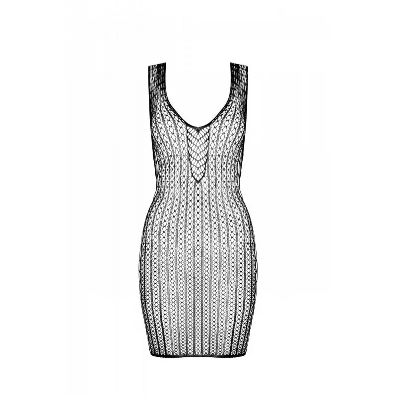 Мини-платье с вертикальным узором Passion BS097 One Size, black, плетение по бокам