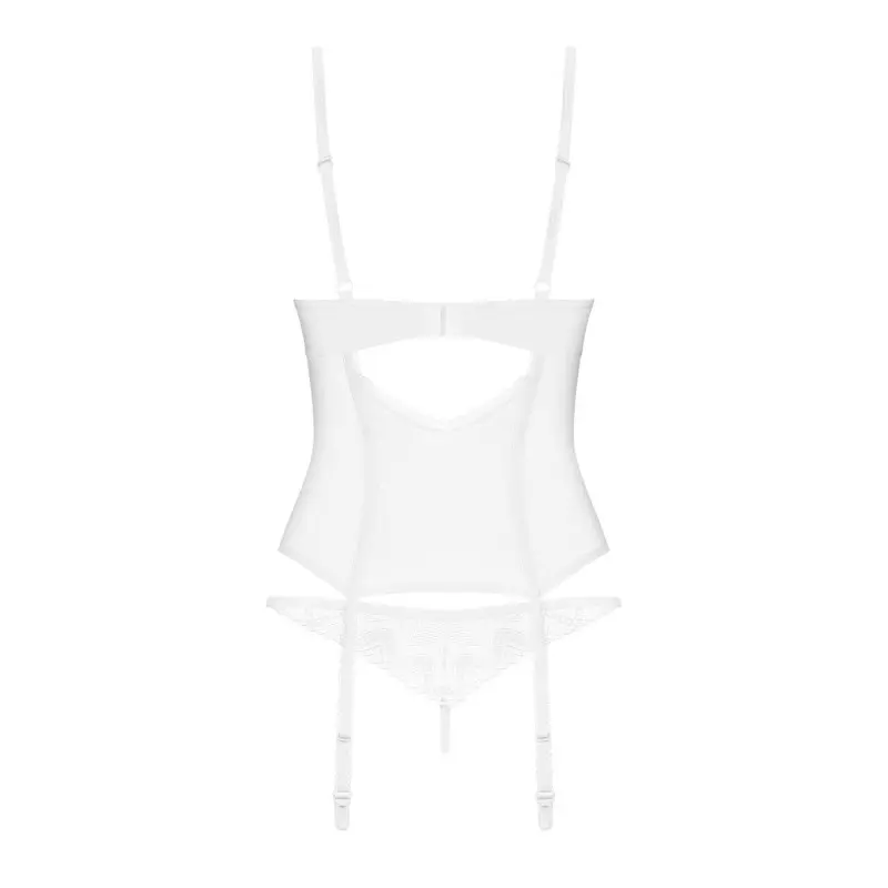 Корсет Obsessive Alissium corset & thong, XL/2XL, гибкие косточки, открытая спина, стринги в комплек