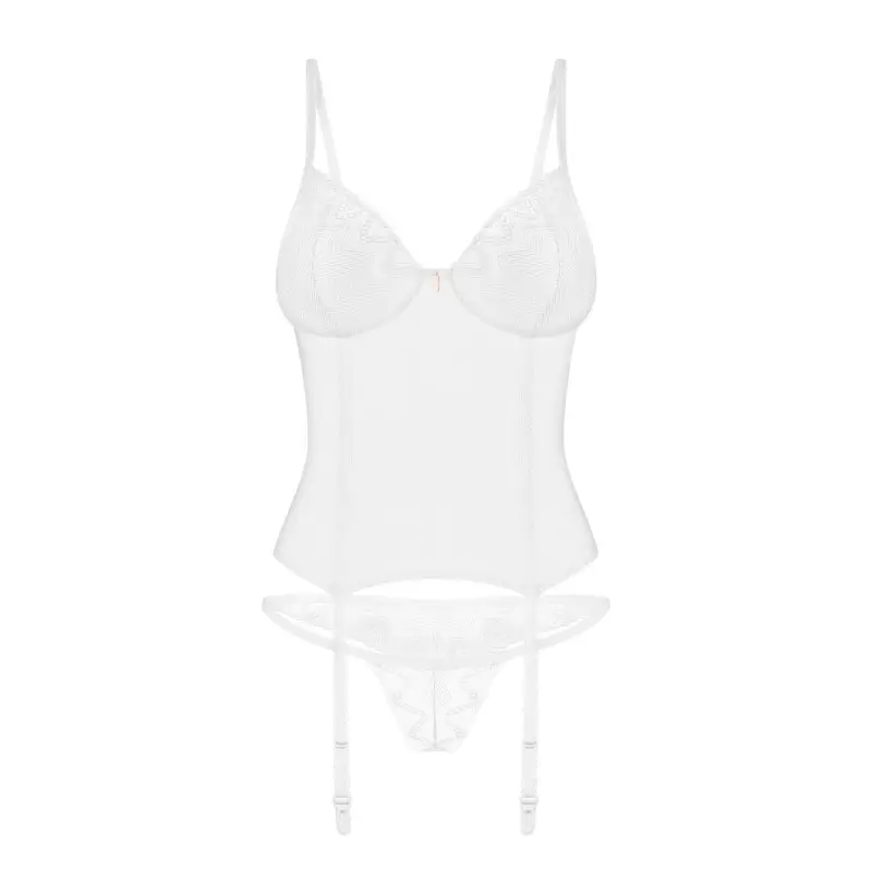 Корсет Obsessive Alissium corset & thong, XL/2XL, гибкие косточки, открытая спина, стринги в комплек