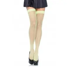 Неонові панчохи-сітка Leg Avenue Nylon Fishnet Thigh Highs Neon Green, one size