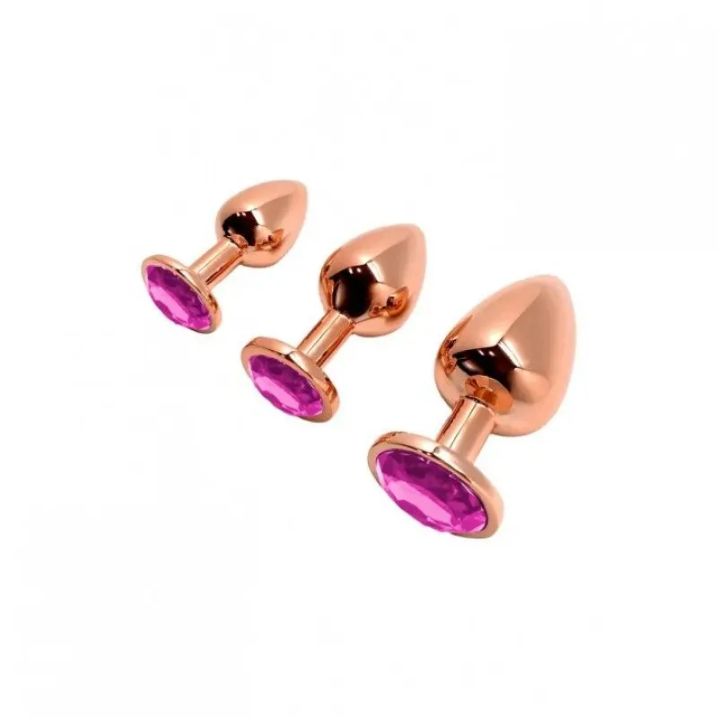Металлическая анальная пробка Wooomy Tralalo Rose Gold Metal Plug Magenta L, диаметр 4 см, длина 9 с
