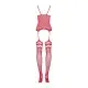 Бодистокинг Obsessive Bodystocking F214 red S/M/L, имитация корсета и чулок на подвязках