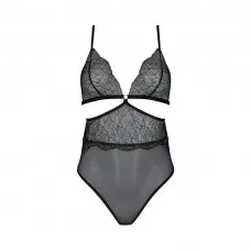 Боди Passion AMBERLY BODY 6XL/7XL black, ассиметричный крой, кружевной лиф, золотая нить