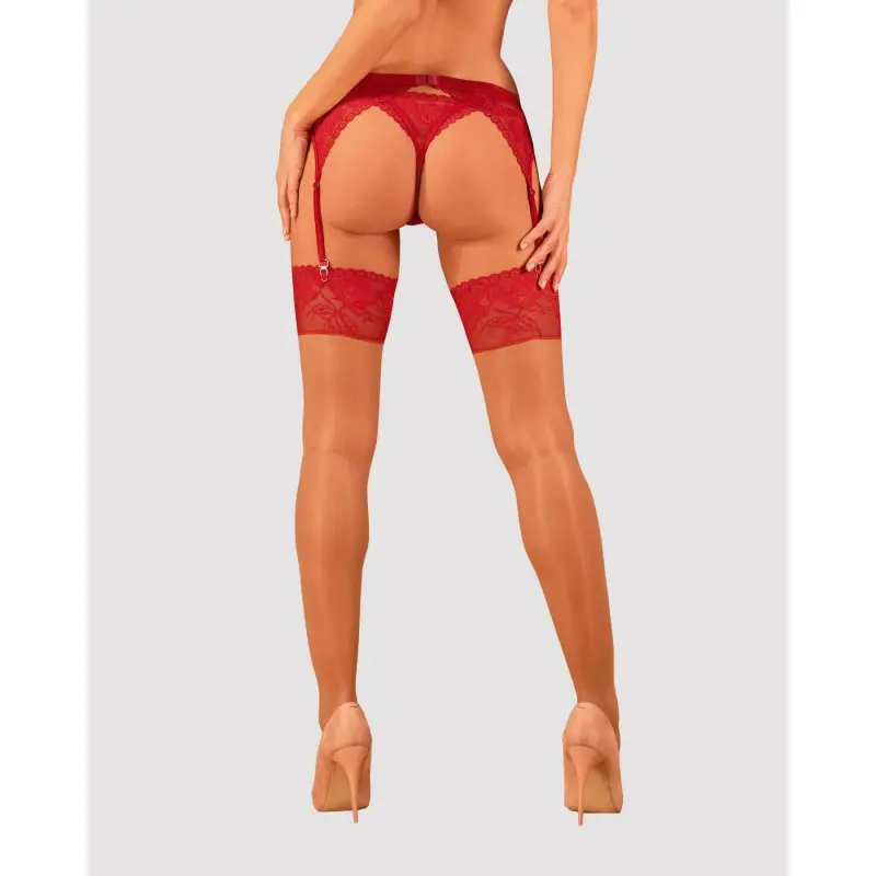 Чулки под пояс с широким кружевом Obsessive Lacelove stockings XL/2XL