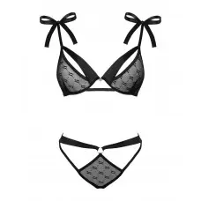 (SALE) Напівпрозорий еротичний комплект Obsessive Obsessivia 2-pcs set black L/XL, бюстгальтер та трусики,