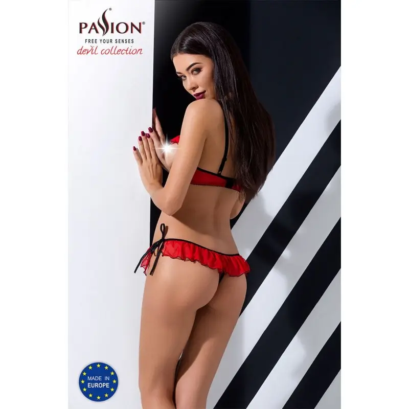 Комплект белья Passion Exclusive CHERRY SET OpenBra S/M, red, открытый лиф, трусики-юбочка