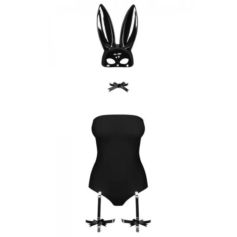 Эротический костюм кролика Obsessive Bunny costume L/XL, black, боди, чокер, гартеры, чулки, маска