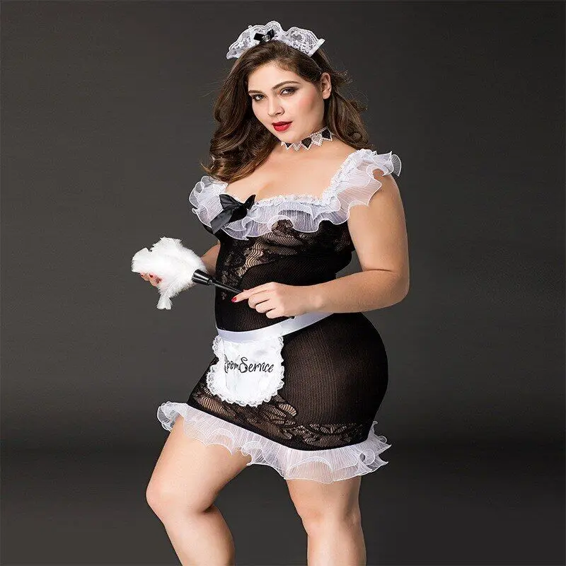 Костюм горничной JSY «Послушная Эльма» Plus Size Black, платье, передник, головной убор горничной
