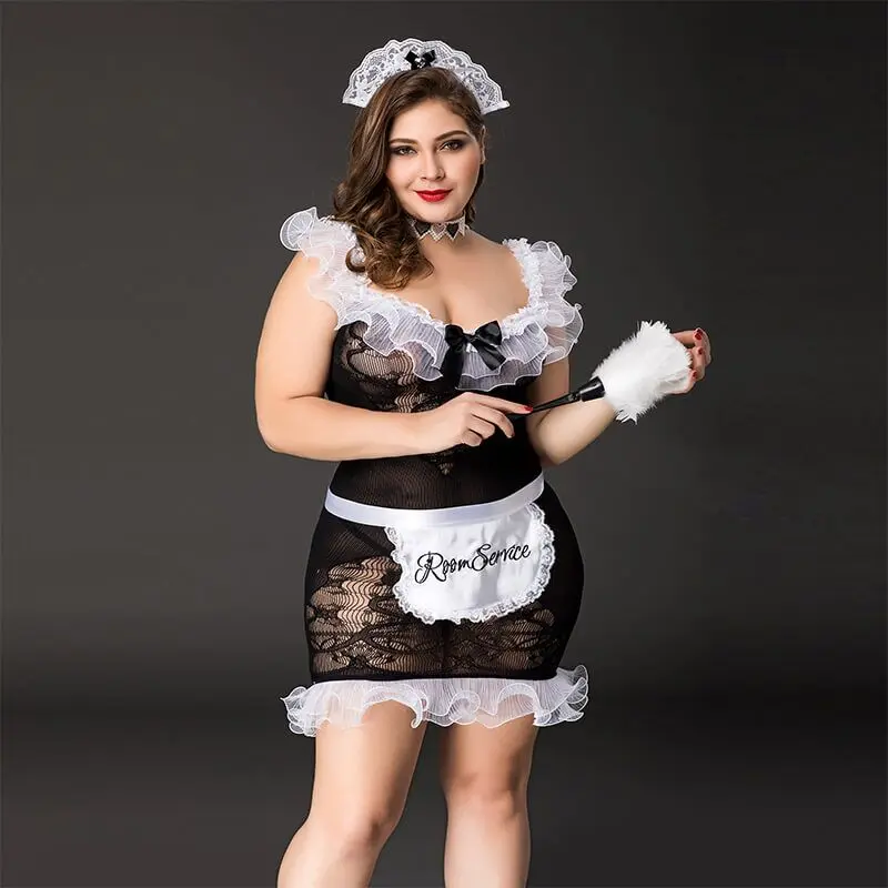 Костюм горничной JSY «Послушная Эльма» Plus Size Black, платье, передник, головной убор горничной