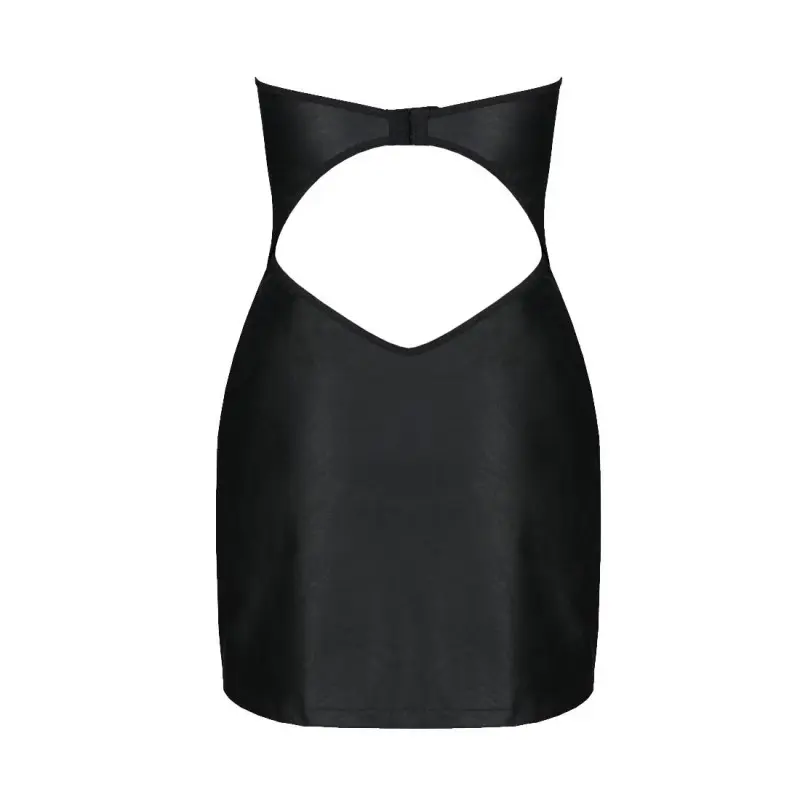 Мини-платье из экокожи Passion CELINE CHEMISE 6XL/7XL, black, шнуровка, трусики в комплекте