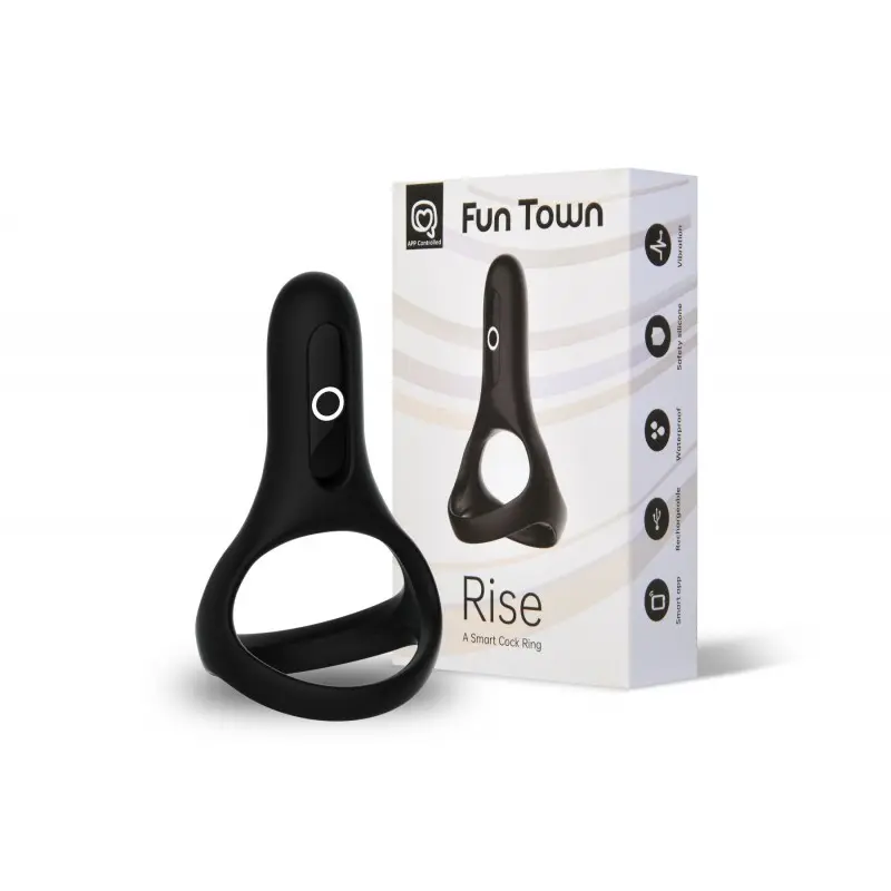 Двойное эрекционное кольцо Fun Town Rise Black, управление со смартфона
