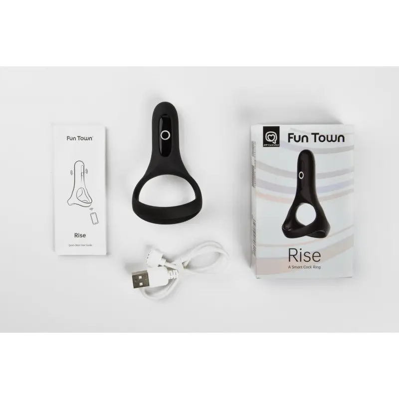 Двойное эрекционное кольцо Fun Town Rise Black, управление со смартфона