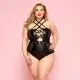 Сексуальное боди JSY «Страстная Лорейн» Plus Size Black, люверсы, стрепы, экокожа, шнуровка