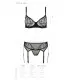 Комплект Passion LEAFA SET black S/M, кружево+сетка, бюстгальтер на косточках, стринги, пояс для чулок