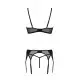 Комплект Passion LEAFA SET black S/M, кружево+сетка, бюстгальтер на косточках, стринги, пояс для чулок