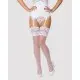 Чулки под пояс с широким кружевом Obsessive 810-STO-2 stockings S/M, белые