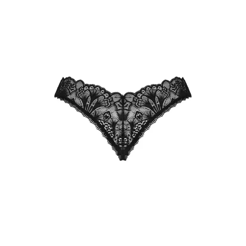 Кружевные стринги Obsessive Donna Dream crotchless thong XS/S Black, открытый доступ
