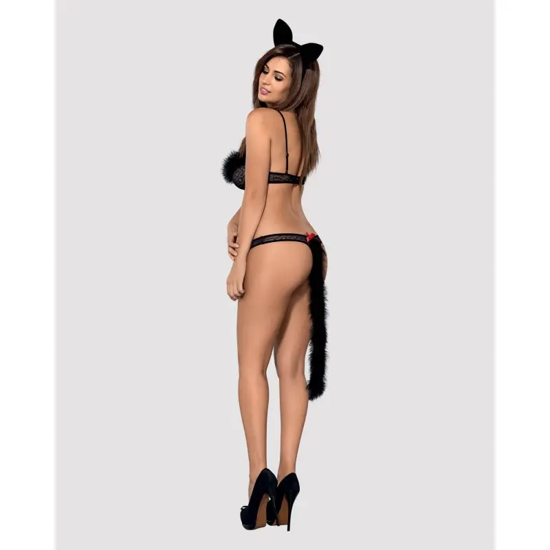 Эротический костюм гепарда Obsessive Gepardina 3 pcs costume L/XL, черный, меховая отделка, монокини