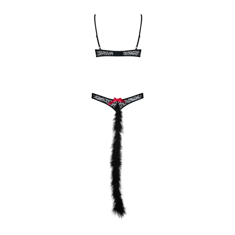 Эротический костюм гепарда Obsessive Gepardina 3 pcs costume L/XL, черный, меховая отделка, монокини