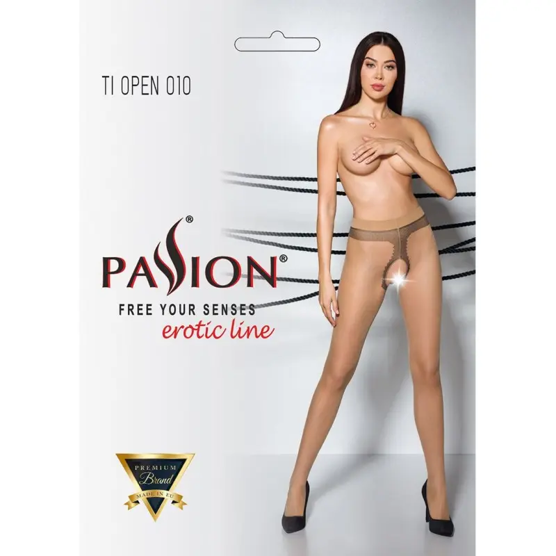 Телесные колготки с открытым доступом, контрастная линия Passion TIOPEN 010 5 (20 den), beige