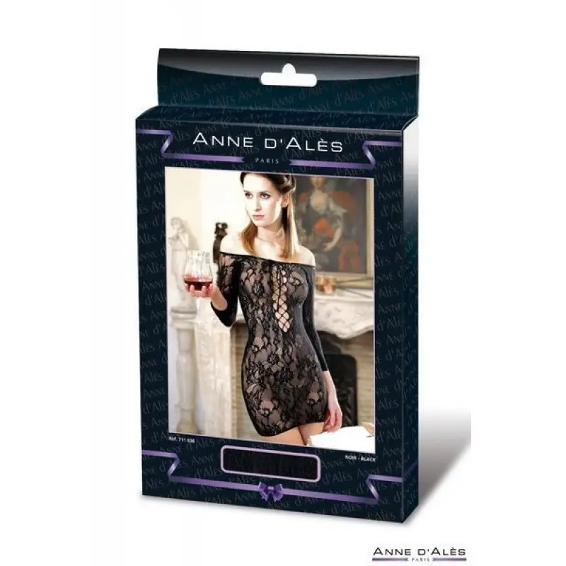Платье-сетка с декольте Anne De Ales FETISH DINNER Black XL, спущенное плечо