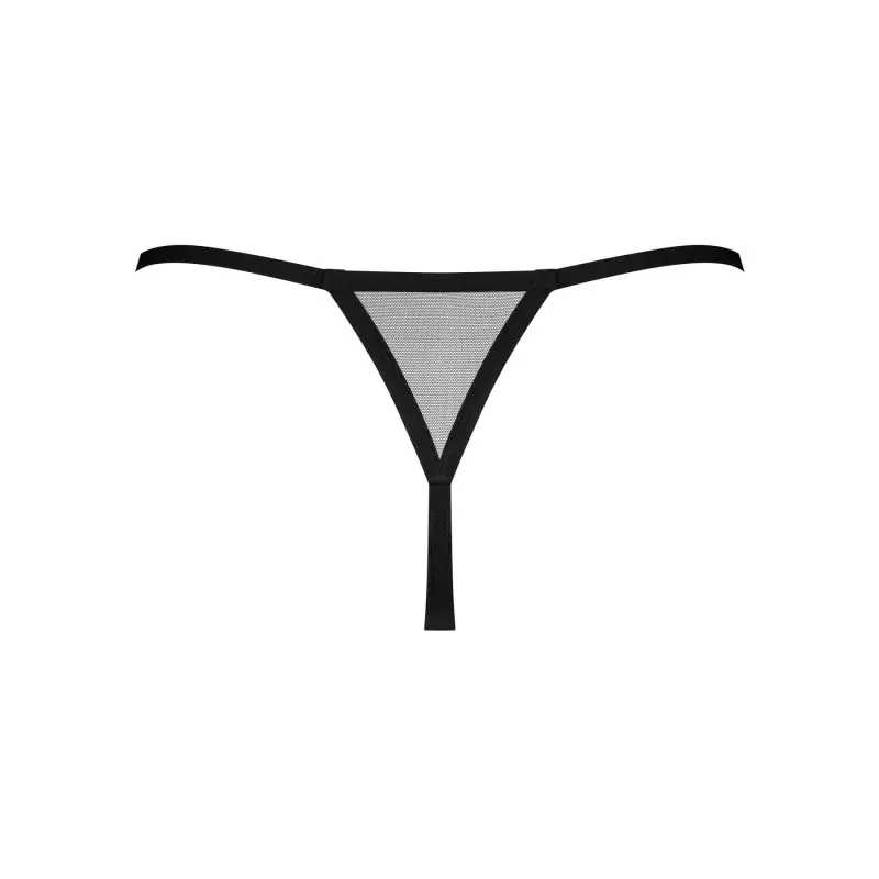 Трусики-стринги Obsessive Novenes crotchless thong, XL/2XL, сетка, стрепы, украшение со стразами, от