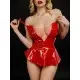 Лакированное боди с юбкой D&A XL, красное, с застежкой