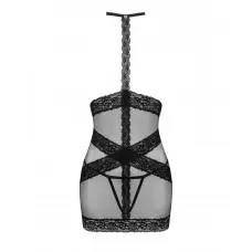 Напівпрозора сорочка з відкритими грудьми Obsessive Lacrisia chemise M/L, чорна, з чокером