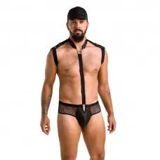 Комплект эротического мужского белья Passion 038 JOHN XXL/XXXL Black, боди, кепка