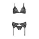 Комплект с открытым доступом Passion DELIENA SET XXL/XXXL black, лиф, стринги, пояс для чулок