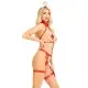 Портупея с чокером и гартеры Leg Avenue 2PC Vegan Leather Nurse Harness Teddy and Headband Red S
