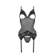 Корсет с подвязками и ажурным лифом Passion CHRISTA CORSET XXL/XXXL, black, стринги в комплекте