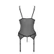 Корсет с подвязками и ажурным лифом Passion CHRISTA CORSET XXL/XXXL, black, стринги в комплекте