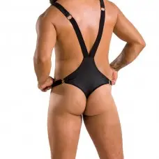 Мужское боди с люверсами Passion 028 HARRY XXL/XXXL Black, экокожа, на лямках