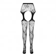 Эротические колготки-бодистокинг Passion ECO S001 black, с доступом, декор бабочки, подвязки