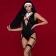 Эротический костюм монашки JSY «Порочная Бернадетт» S/M, Black, боди, подвязки, головной убор