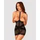 Полупрозрачная сорочка с открытой грудью Obsessive Lacrisia chemise XL/2XL, черная, с чокером