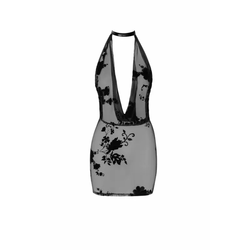 (SALE) Платье Noir Handmade F313 Mythos mini flocked mesh dress with jewelry rhinestone chain - M