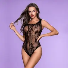 Боди-сетка JSY 7955 Black One Size, атласная шнуровка, флористический декор