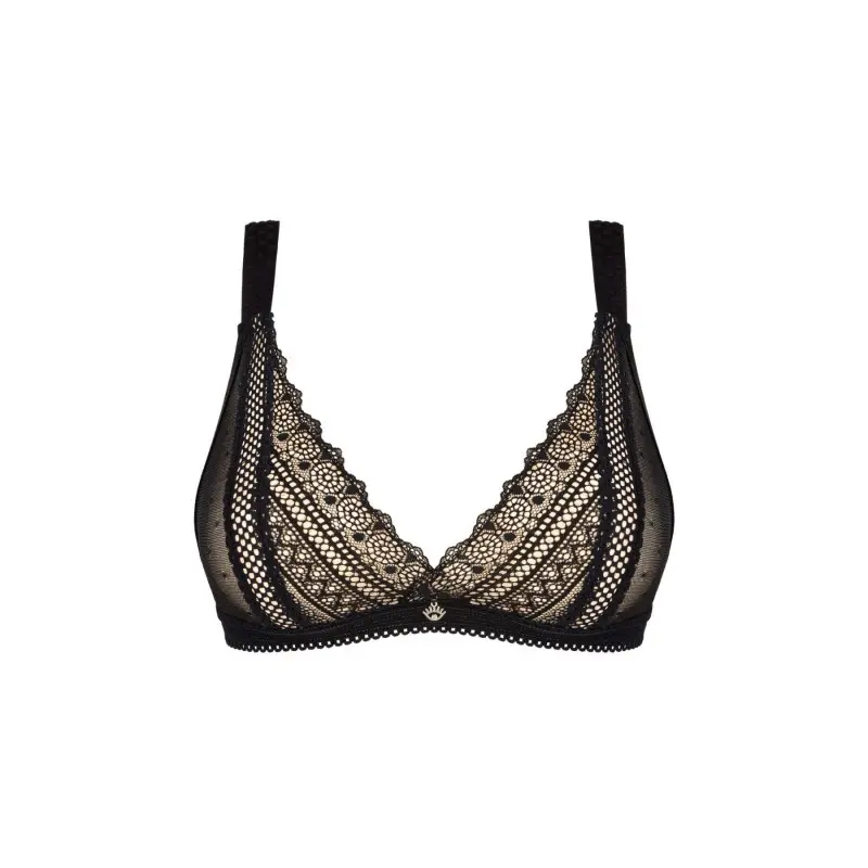 Кружевной бюстгальтер с треугольной чашкой Obsessive Estiqua bra M/L, черный, широкие лямки