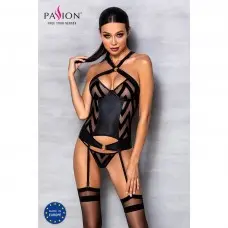 Сетчатый комплект с узором, корсет, подвязки, трусики Passion HIMA CORSET XXL/XXXL, black
